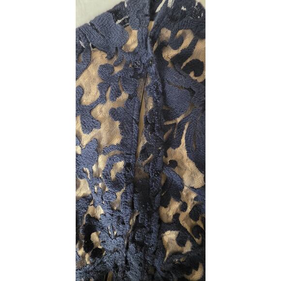 TADASHI SHOJI Embroidered Lace Blouson Gown in Navy Nude Maxi Dress 6 - Picture 6 of 13